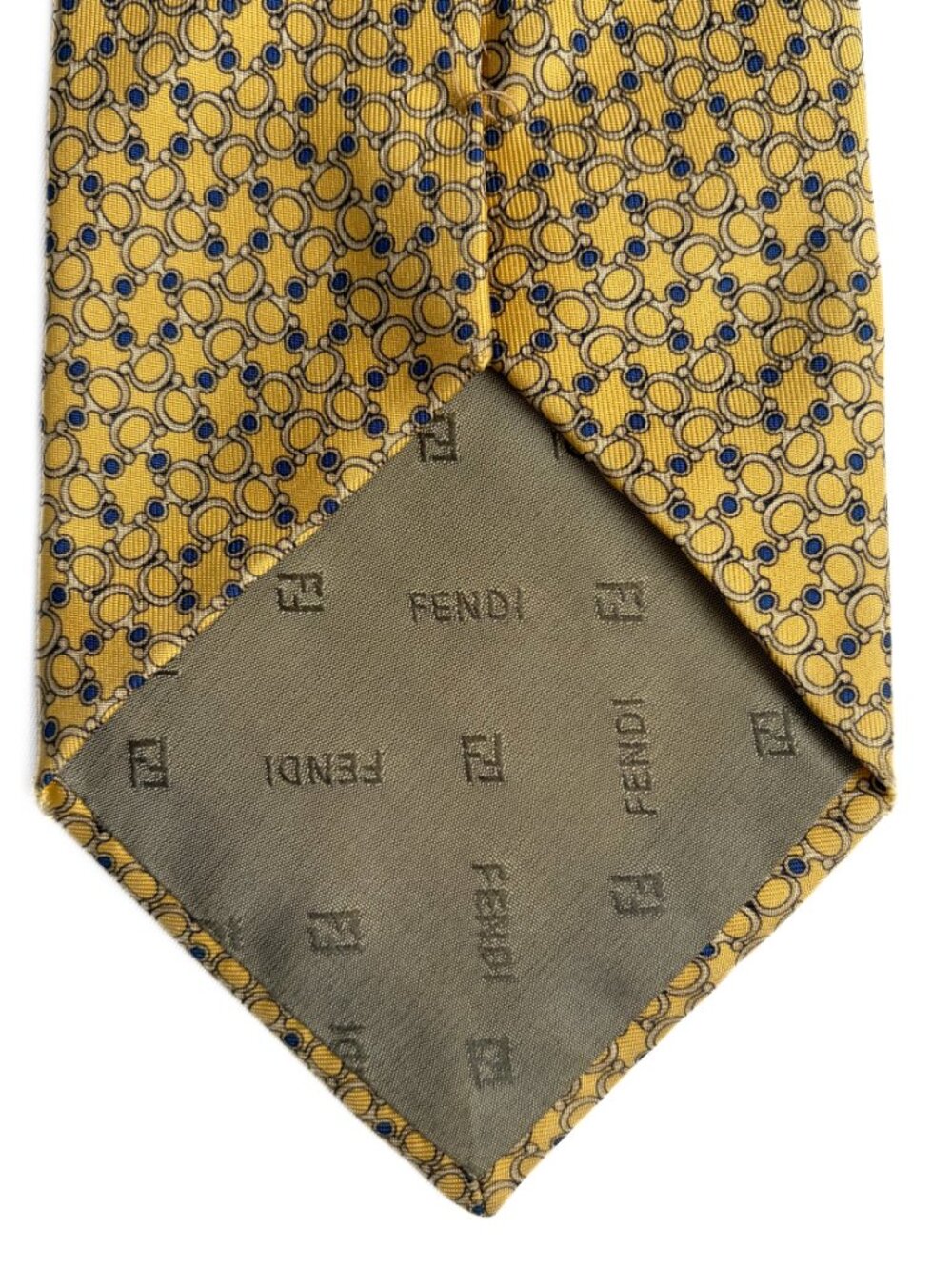 Beautiful Fendi Geometric Silk Neck Tie Yellow With Blue Dots Made in Italy READ